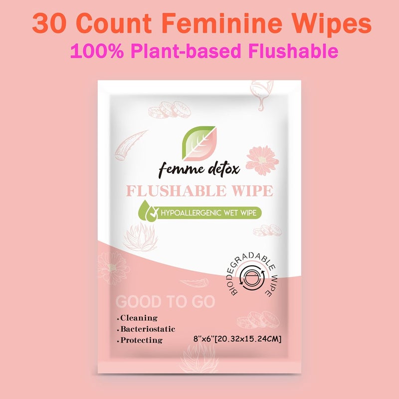 USTAR 30 Count Flushable Feminine Wipes pH-Balanced & Unscented for Sensitive Skin | Individually Wrapped, Septic-Safe, Aloe-Infused | Travel & Home Use - Image 4